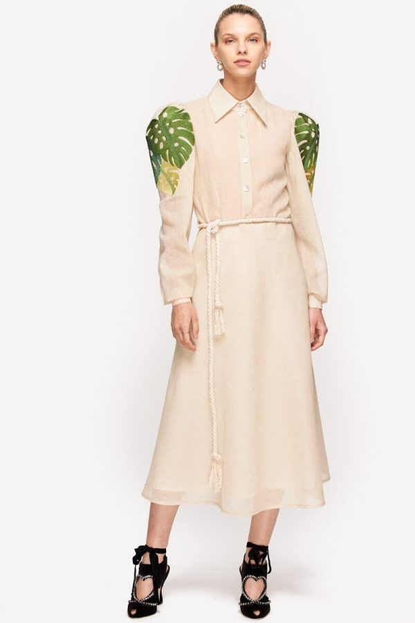Monstera Off-White Maxi Dress