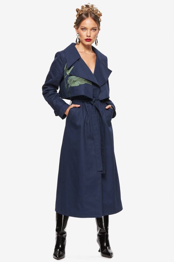 Palton Bleumarin cu Frunze