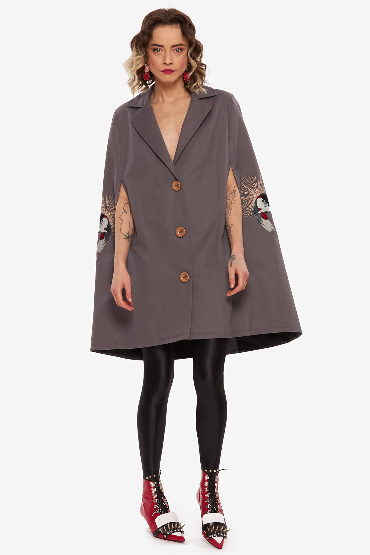 Gray "Crowned Crane" Cape Jacket