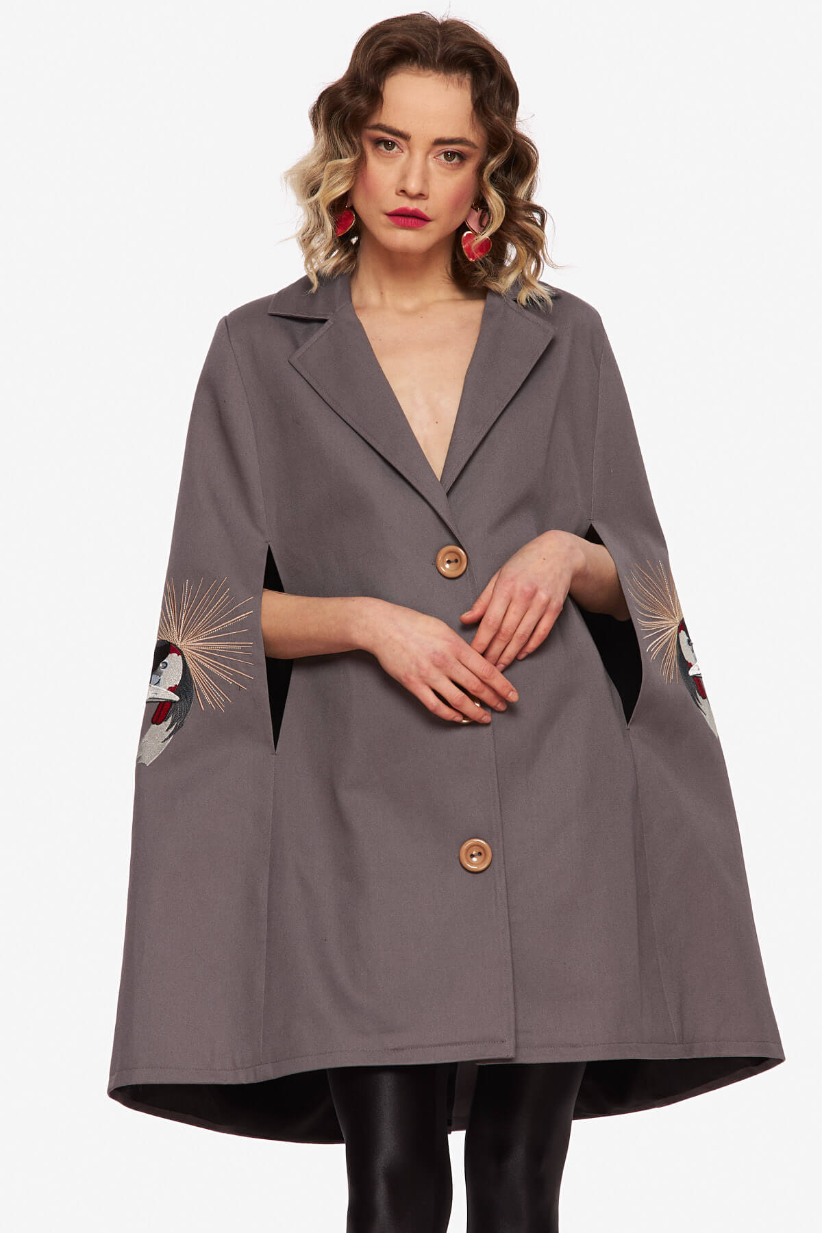 Gray "Crowned Crane" Cape Jacket - Image 4