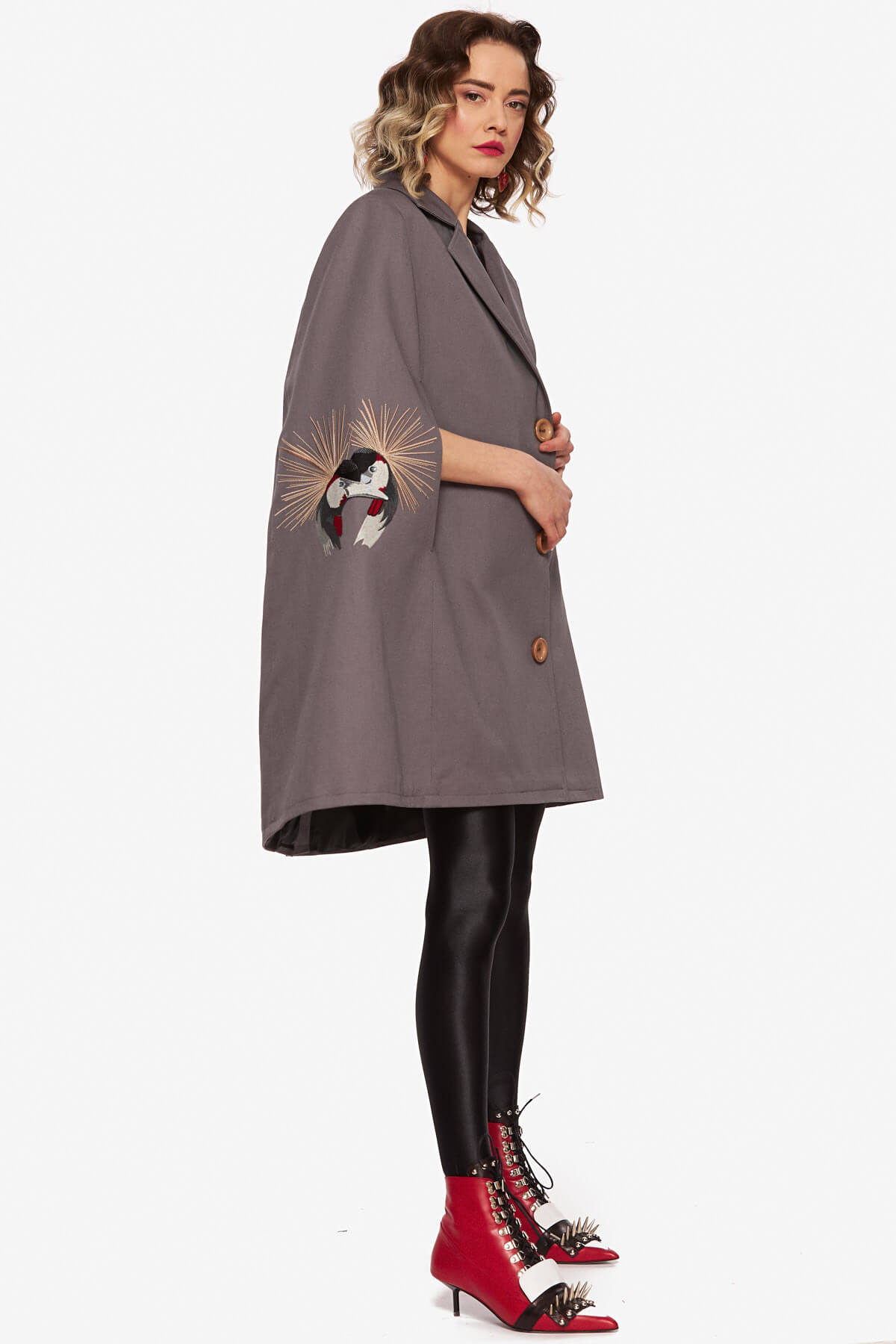 Gray "Crowned Crane" Cape Jacket - Image 5