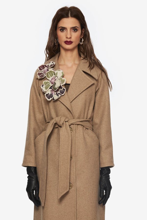 Beige 3D Orchid Coat
