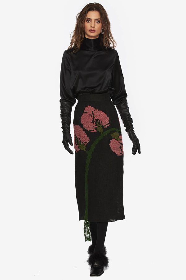 Hand-Embroidered Orchid Skirt