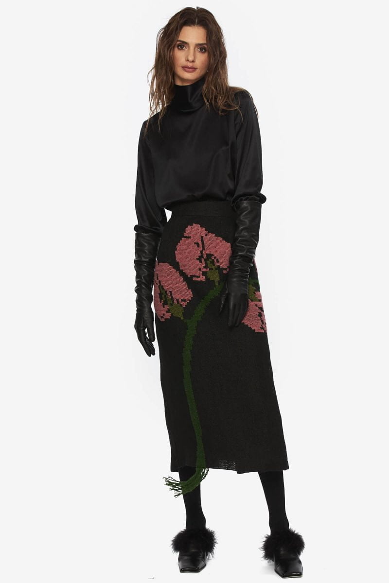 Hand-Embroidered Orchid Skirt