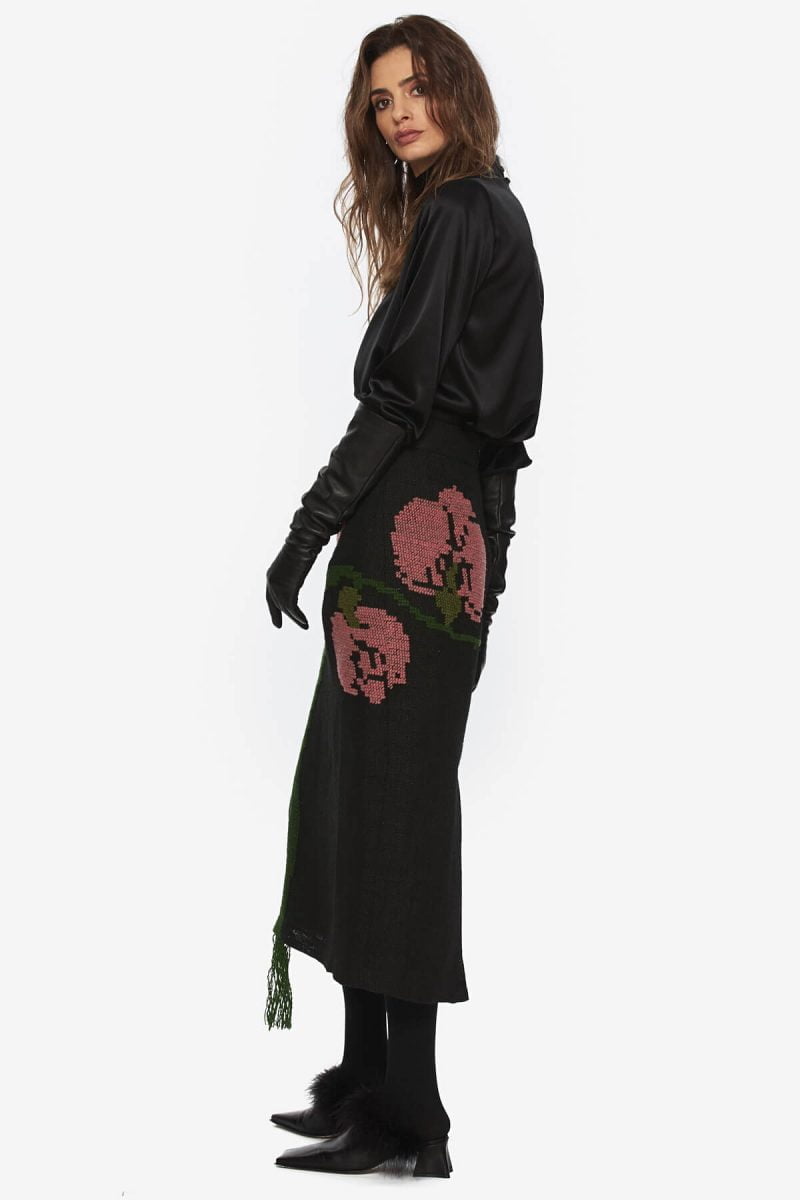 Hand-Embroidered Orchid Skirt
