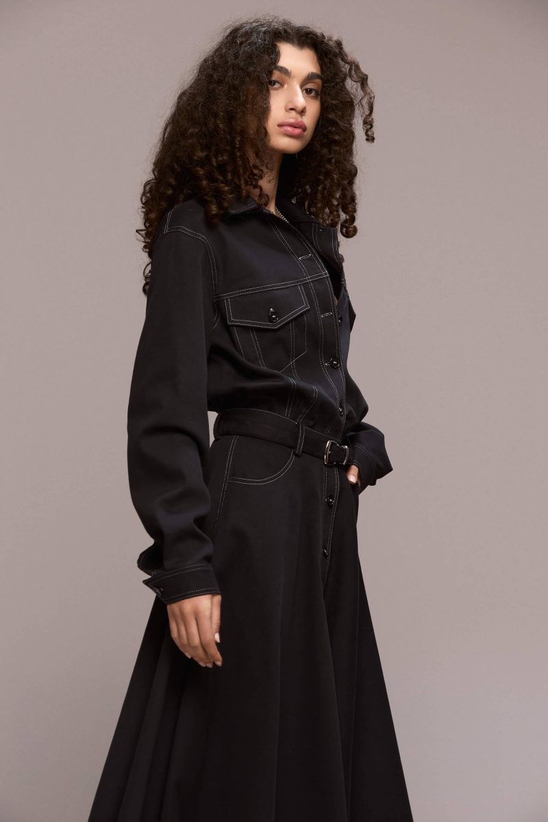 Designed with a timeless silhouette, this dress features striking white contrast stitching that defines its structure and adds a modern edge. With collared neckline and full length front button closure, front pockets, you can wear it with a belt to cinch the waist for a flattering fit.