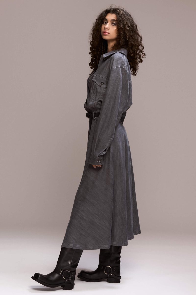 Designed with a timeless silhouette, this dress features striking white contrast stitching that defines its structure and adds a modern edge. With collared neckline and full length front button closure, front pockets, you can wear it with a belt to cinch the waist for a flattering fit.